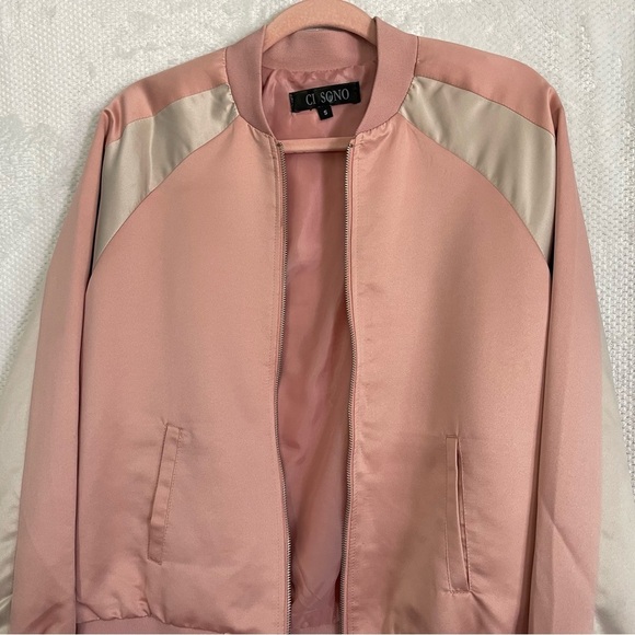Ci Sono • Satin Blush Pink Bomber Jacket - Picture 3 of 5